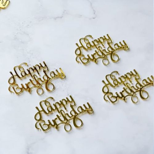 Набор зеркальных акриловых топперов "Happy Birthday", золото Набор зеркальных акриловых топперов "Happy Birthday", золото