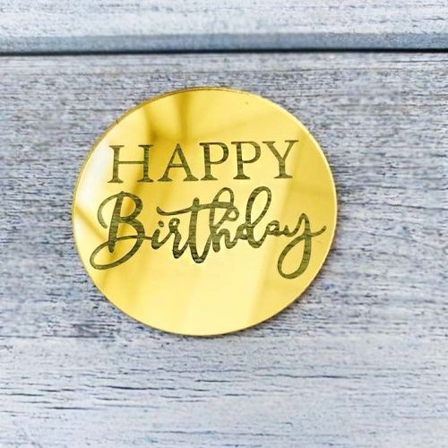 Зеркальный акриловый топпер "Бирка Happy Birthday", золото, 1шт. Зеркальный акриловый топпер "Бирка Happy Birthday", золото, 1шт.