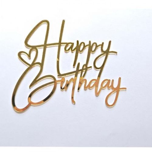 Зеркальный акриловый топпер "Happy Birthday", золото 120*100мм