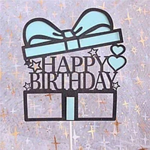 Топпер бумажный подарок с бантом "Happy Birthday" голубой Топпер бумажный подарок с бантом "Happy Birthday" голубой