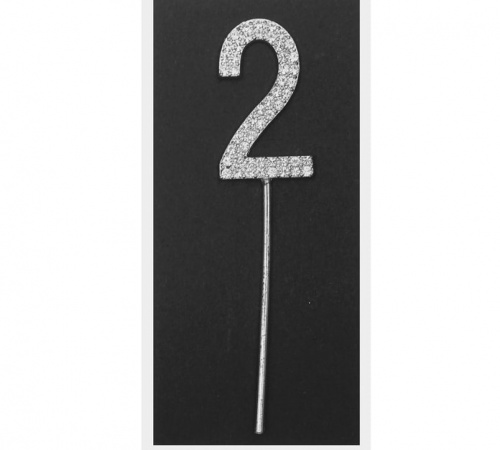 Топпер "2" со стразами, серебро