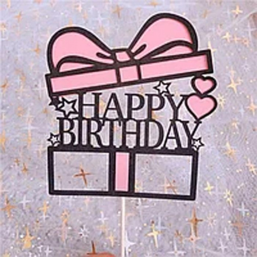 Топпер бумажный подарок с бантом "Happy Birthday" розовый